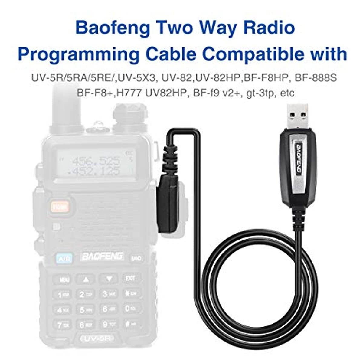 Baofeng USB Programming Cable CH340 Chip for Two Way Radio Baofeng UV-5R BF-F8HP GT-3TP BF-R3 BF-888S BF-82HP UV-9S Handheld ham Radio transceiver with Driver CD (Black-CH340)