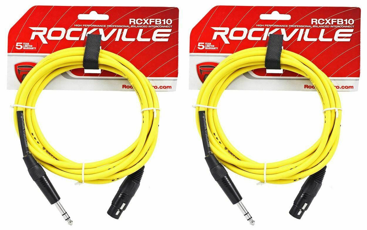 2 Rockville RCXFB10Y Yellow 10 Female REAN XLR to 1/4 TRS Balanced Cables OFC