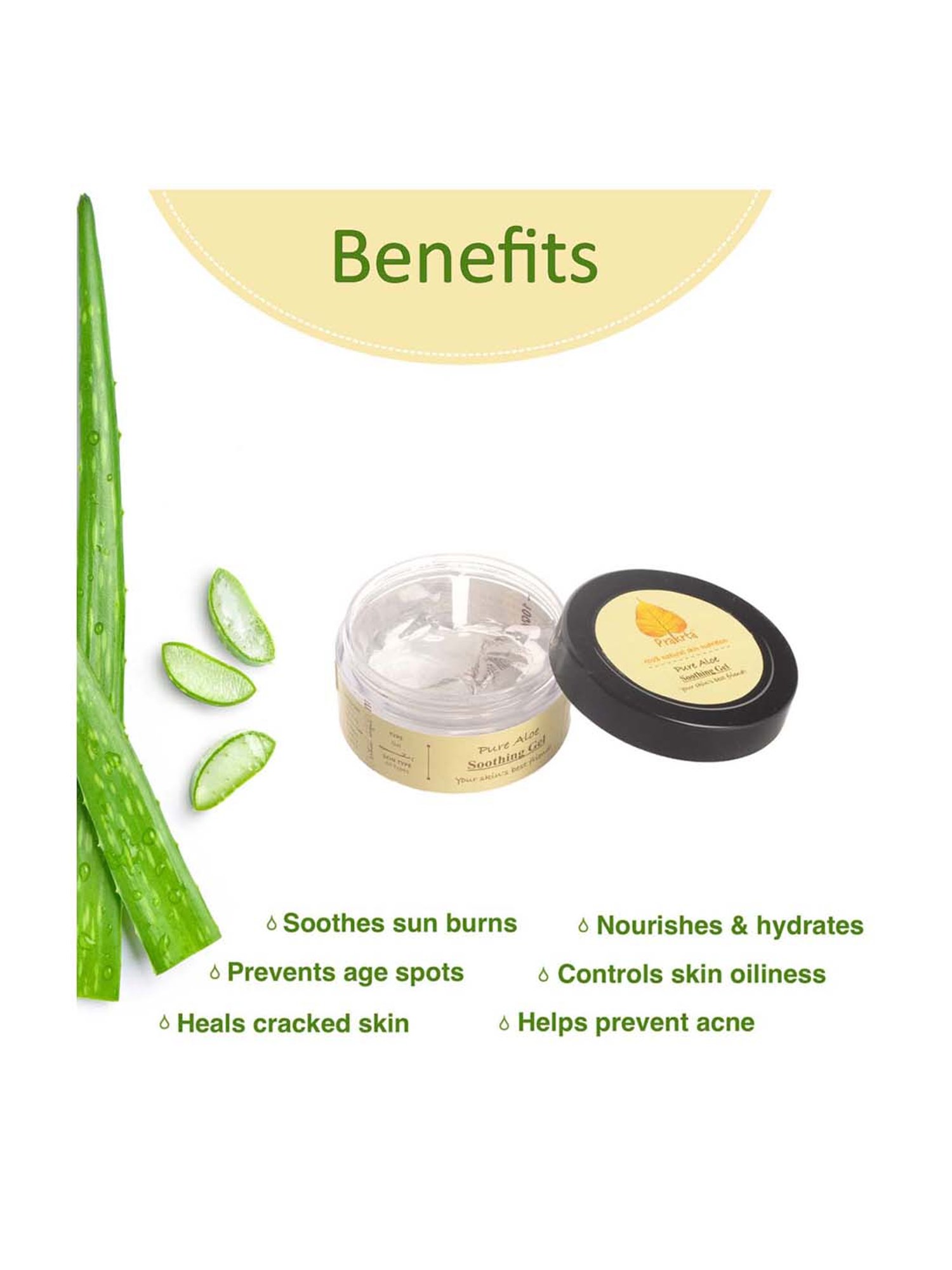 Prakrta Pure Aloe, Soothing Gel 100% Natural Aloevera Gel For Face - 50 gm
