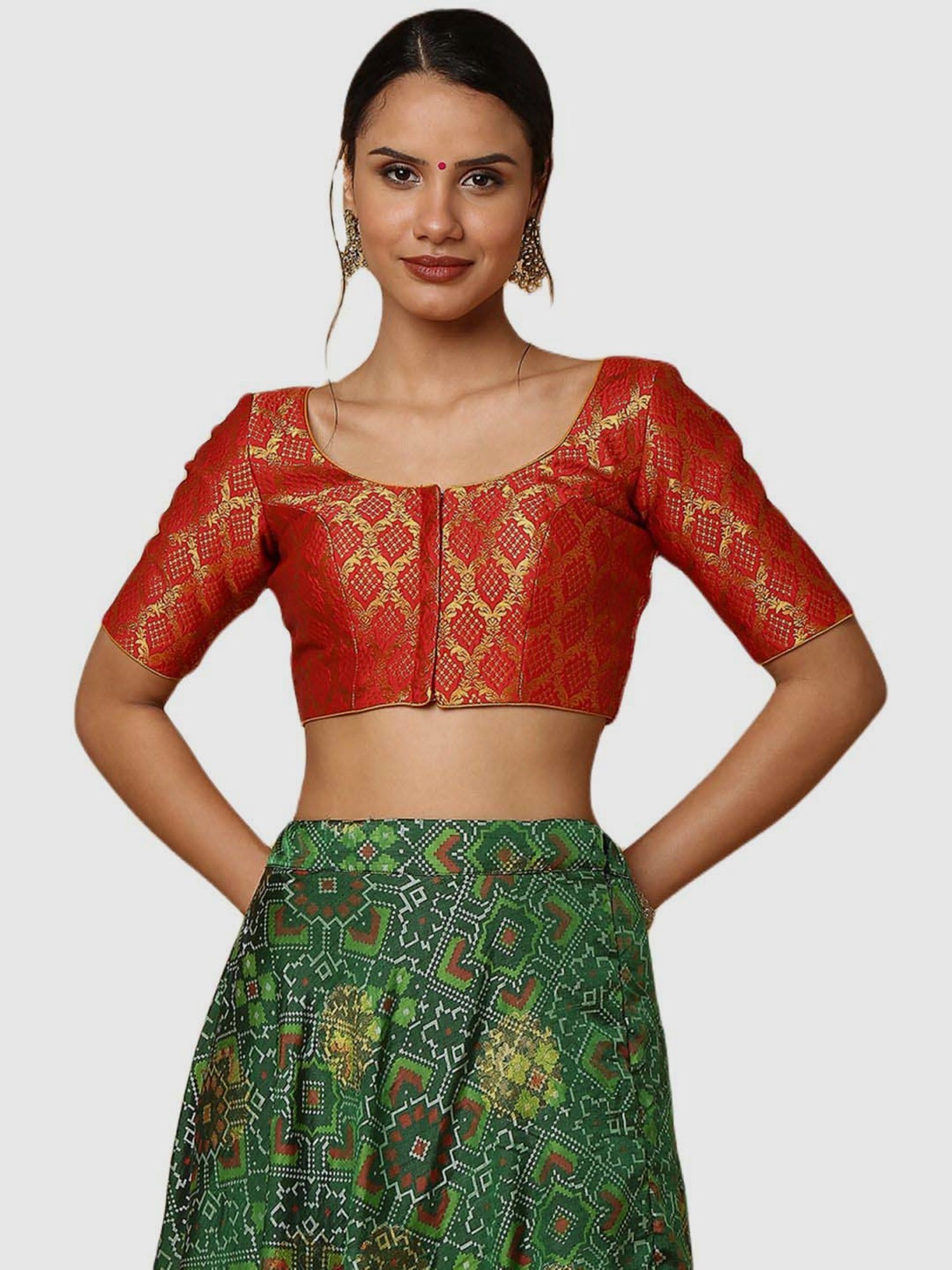 Salwar Studio Red Textured Readymade Blouse