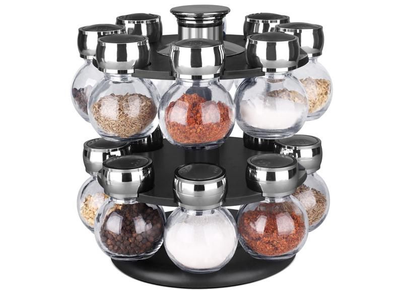 Home Basics 16 Piece Revolving Spice Rack, Black