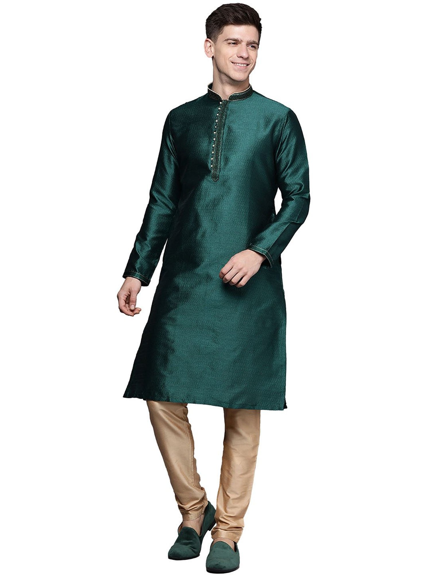 Manyavar Dark Green Regular Fit kurta with Churidar Set