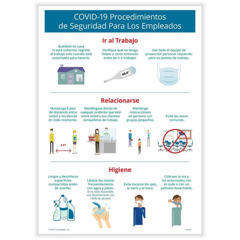 COVID-19 Employee Safety Procedures Poster, Spanish, 10" x 14" - 1 Poster
