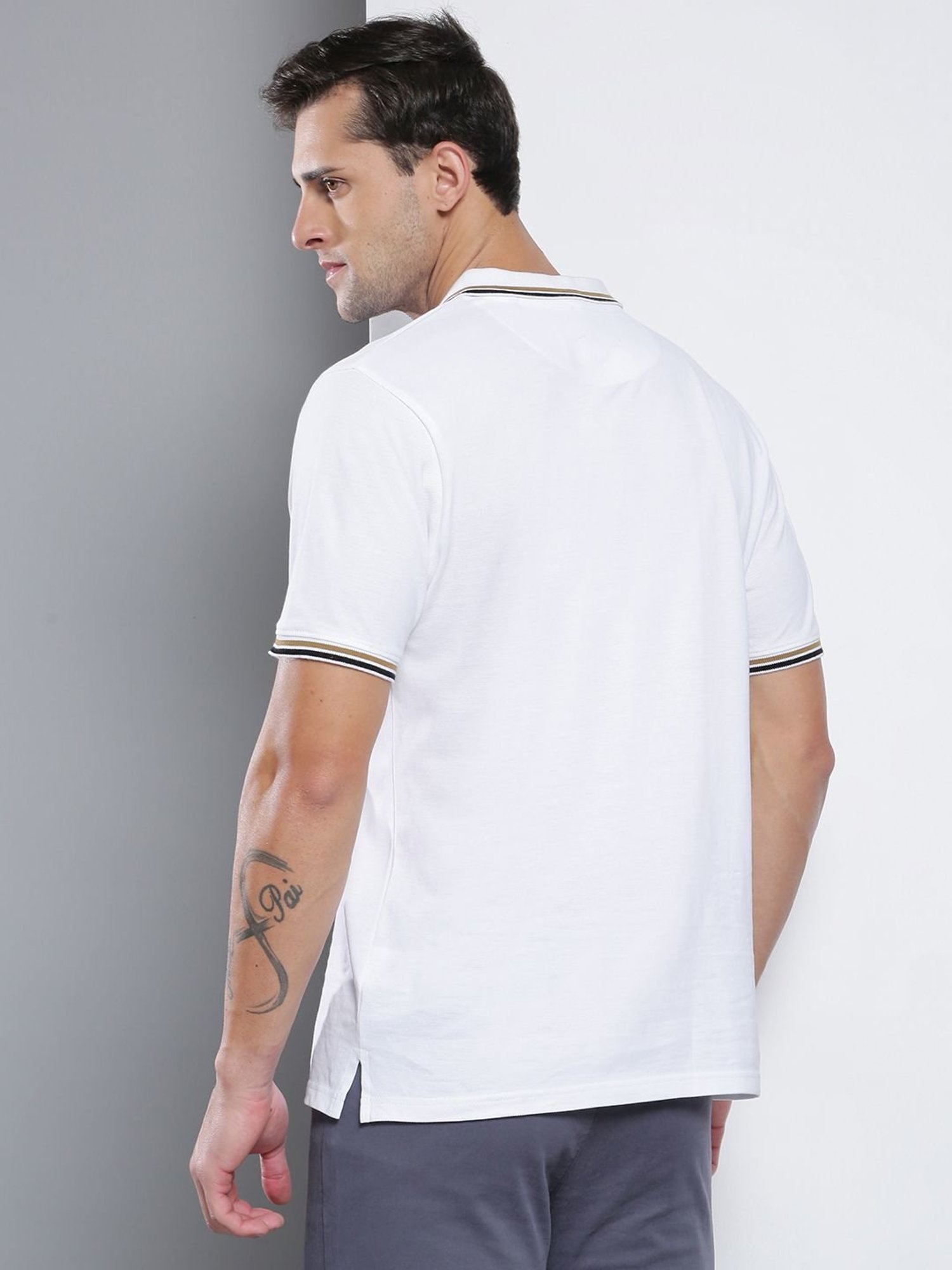 Dennis Lingo White Cotton Slim Fit Polo T-Shirt
