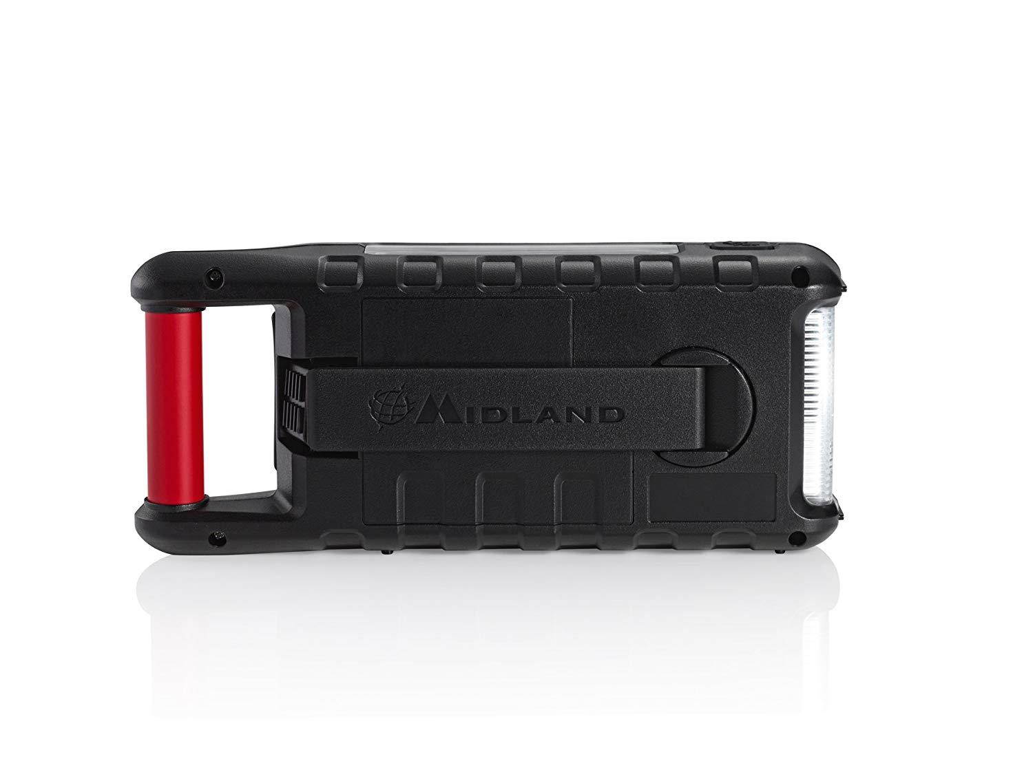 Midland - ER310, Emergency Crank Weather AM/FM Radio - Multiple Power Sources, SOS Emergency Flashlight, Ultrasonic Dog Whistle, NOAA Weather Scan + Alert (Red/Black)