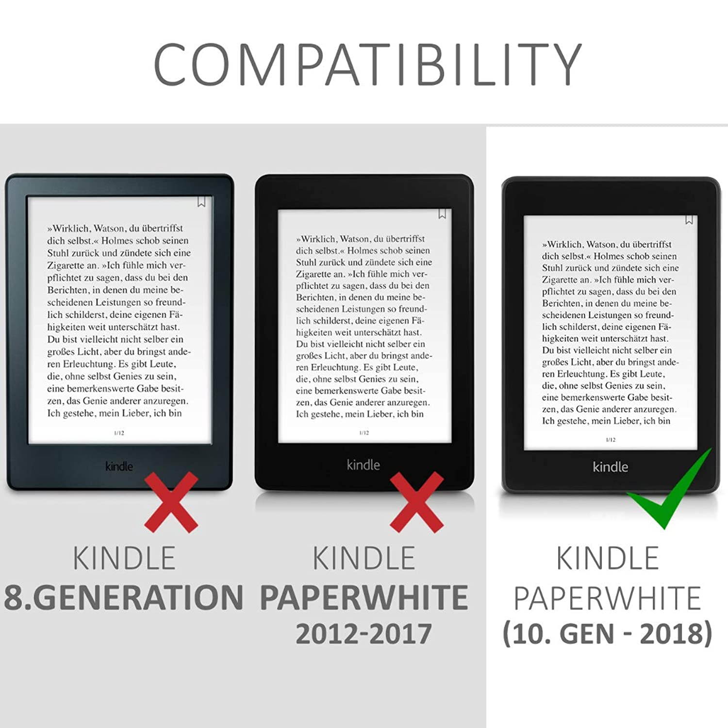 kwmobile Cover Compatible with Amazon Kindle Paperwhite (10. Gen - 2018) - Faux Nubuck Leather e-Reader Case with Built-in Hand Strap and Stand - Butterfly Tendril Grey
