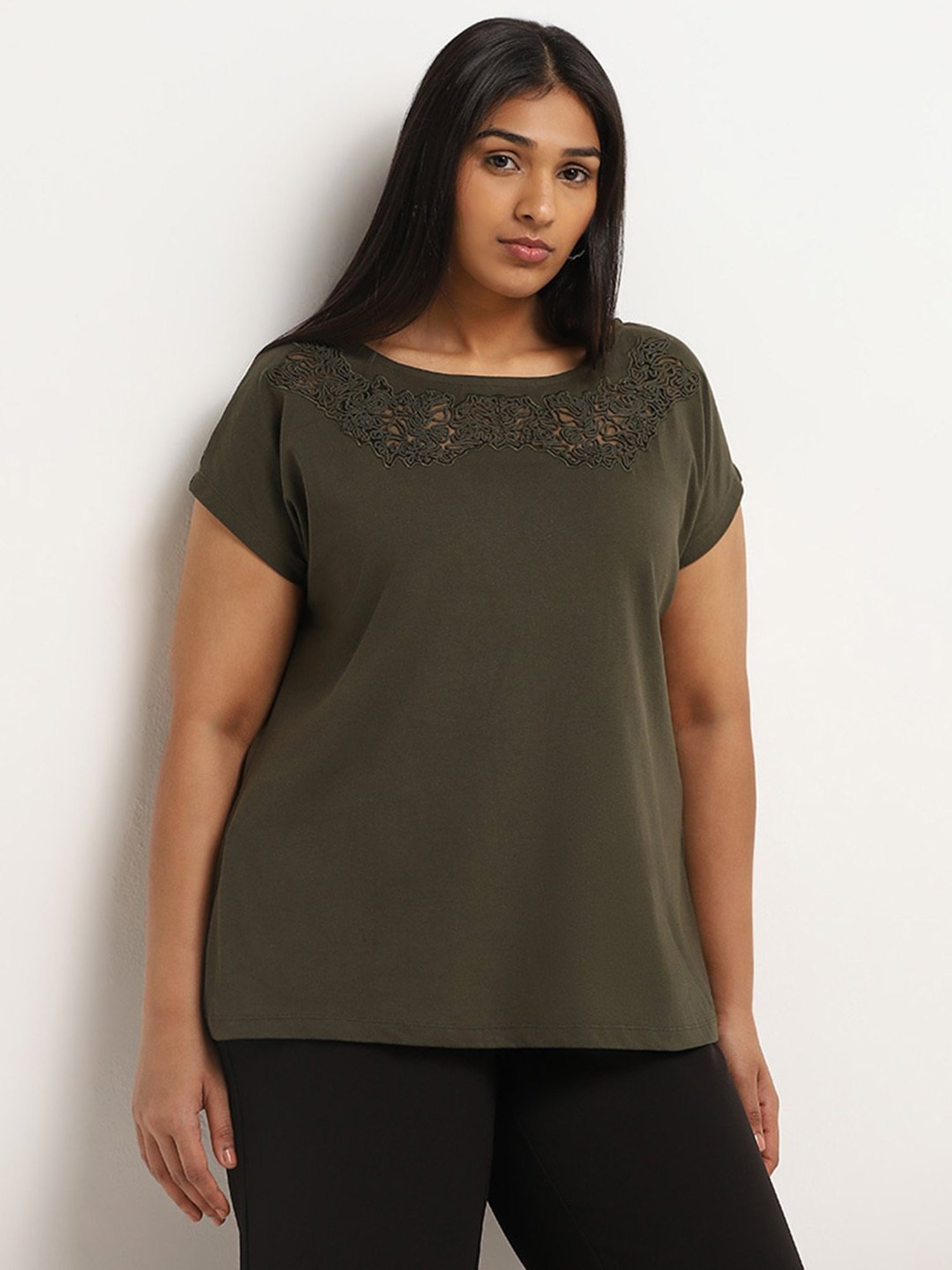 Gia by Westside Green Cord Embroidered Top
