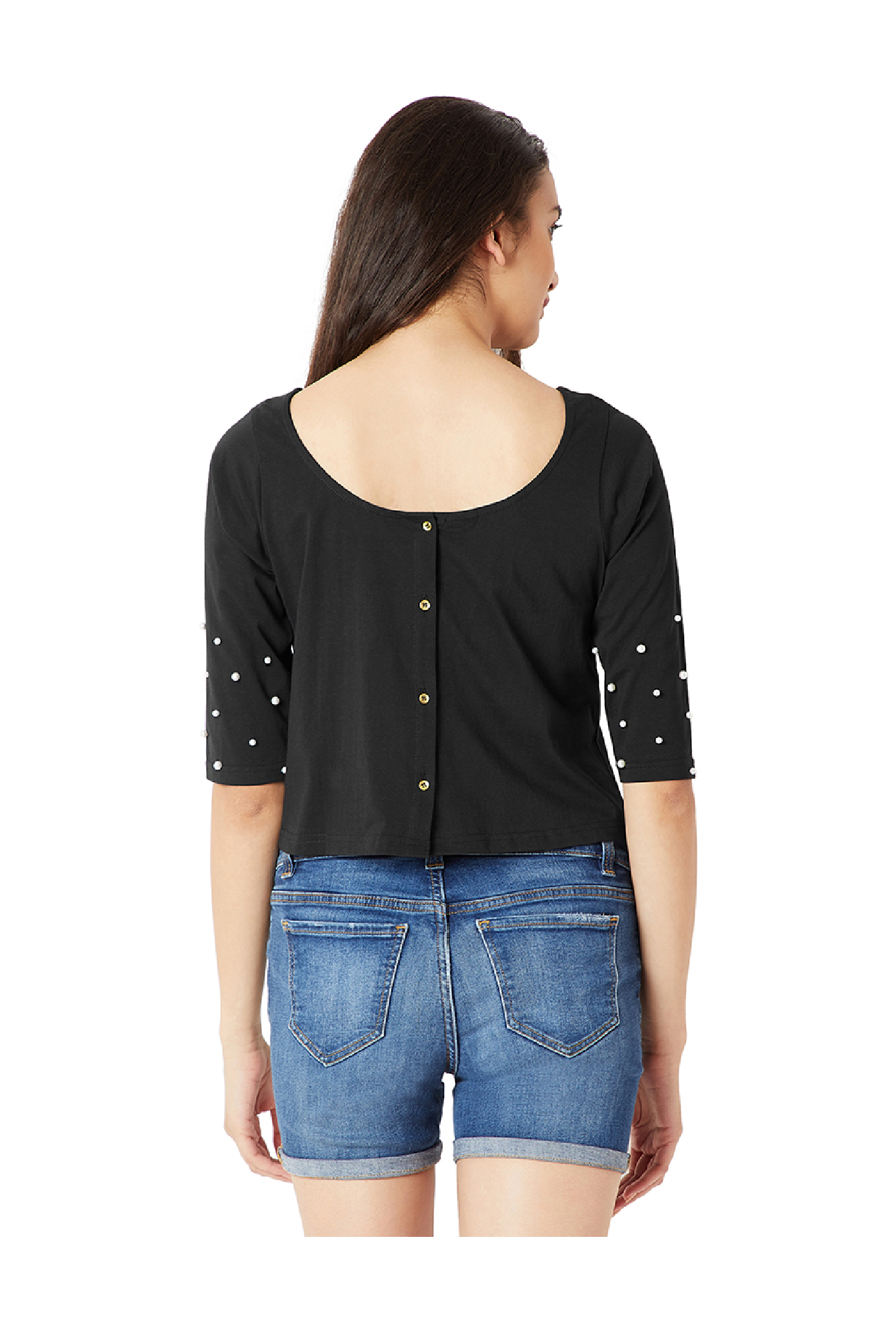 Miss Chase Black Embellished Crop Top