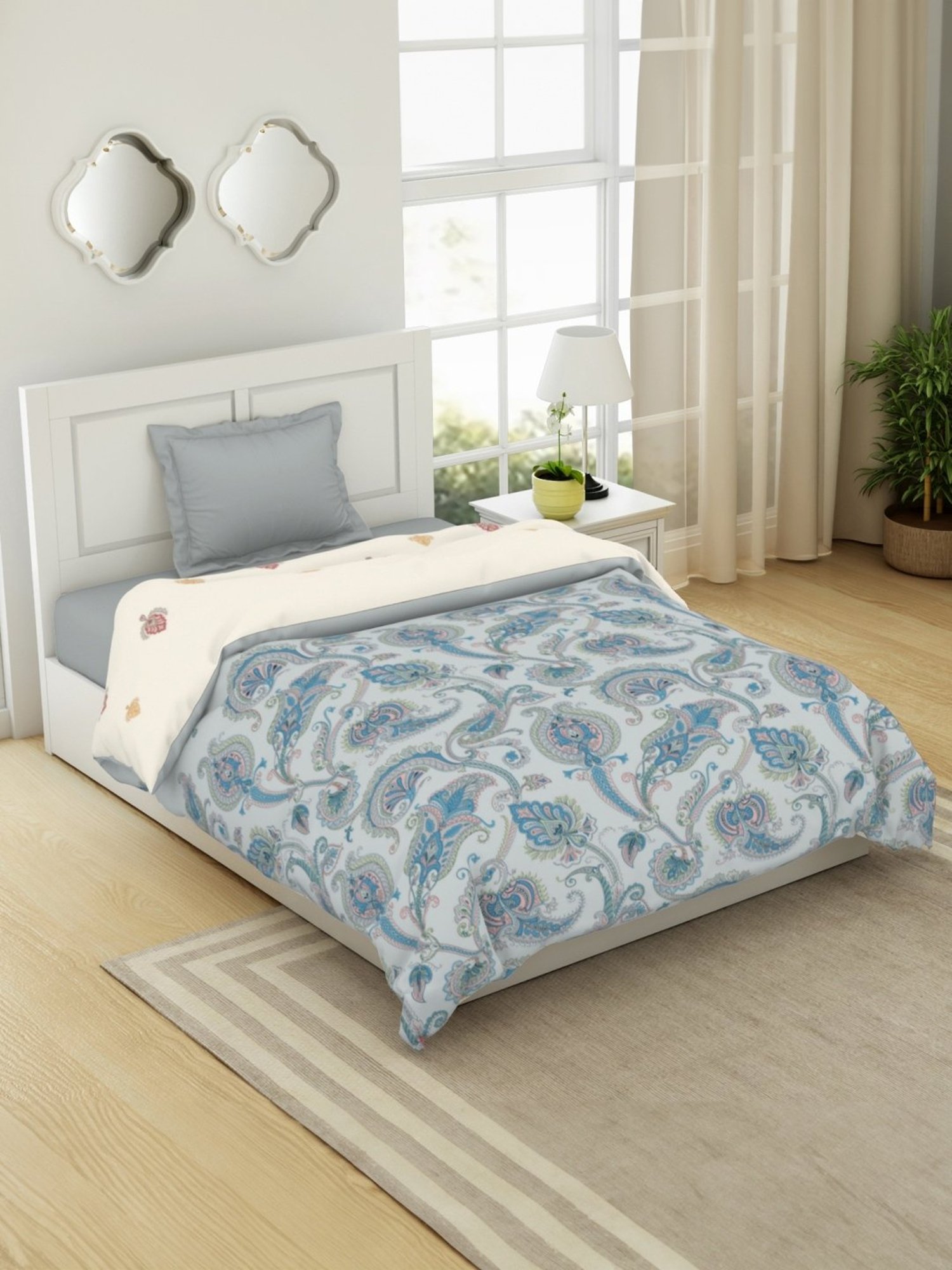 Spaces Bohemia Brilliant White Cotton 144 TC Single Bed Quilt