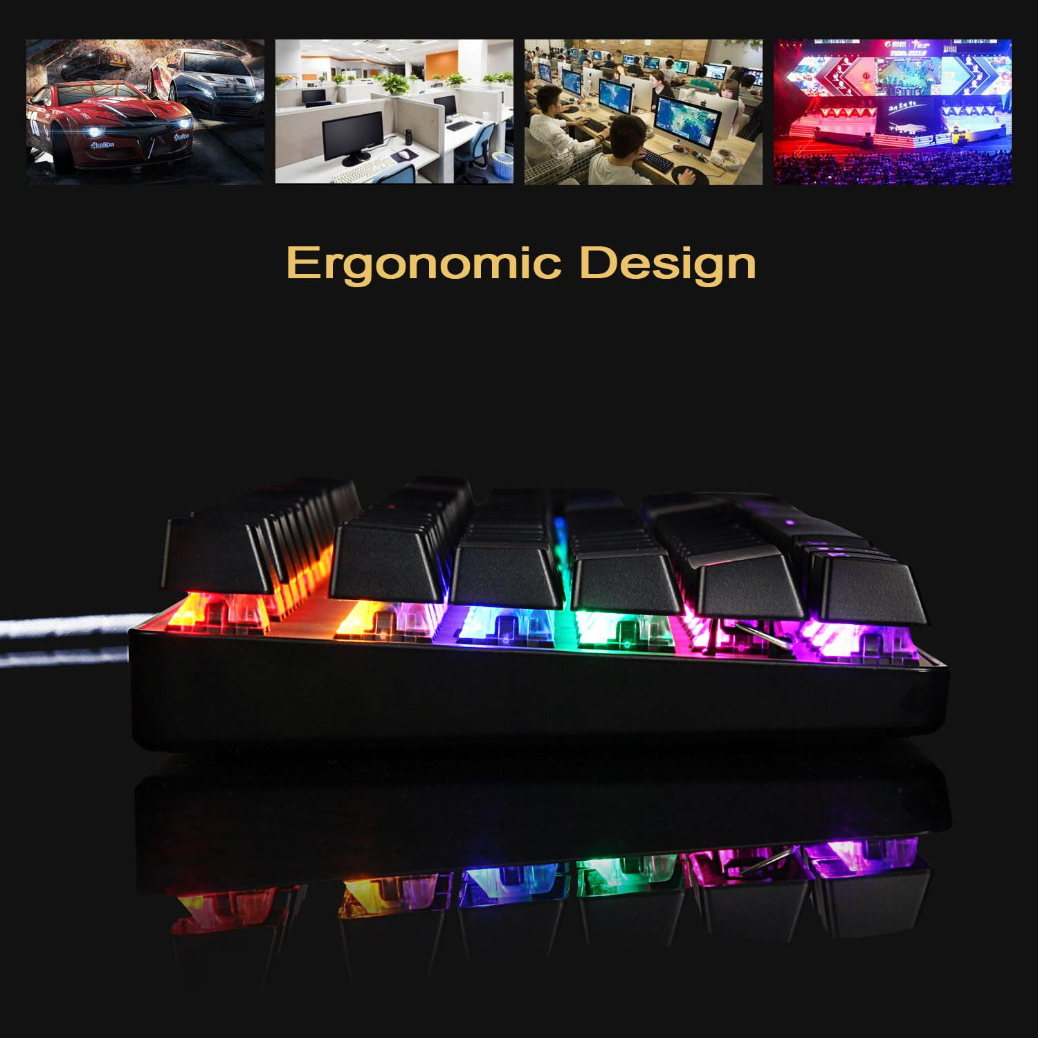 SADES K10 Multi-color LED Backlit Wired USB Mechanical Gaming Keyboard with Blue Switches