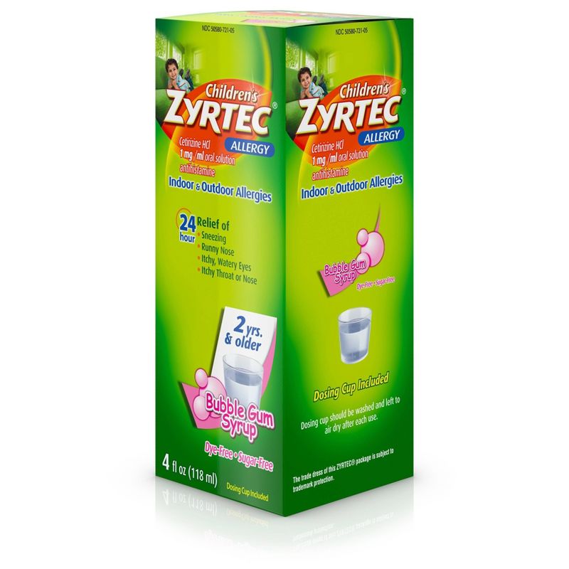 Children's Zyrtec 24 Hour Allergy Relief Syrup - Bubble Gum - Cetirizine - 4 fl oz