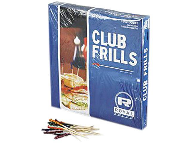 Royal 4" Wooden Club Frill Toothpicks - 10,000 toothpicks per Carton