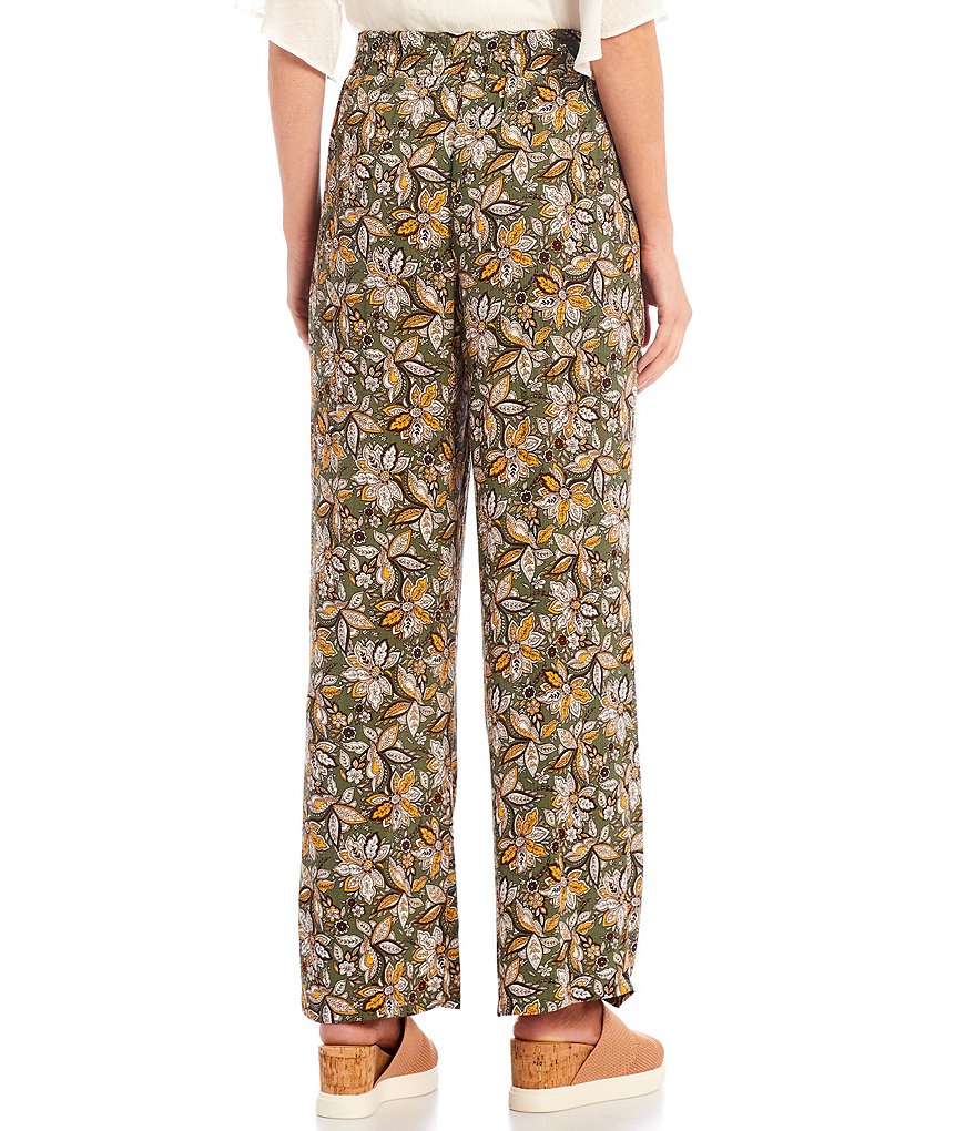 I.N. Studio Floral Print Crepon Pull-On Palazzo Pants