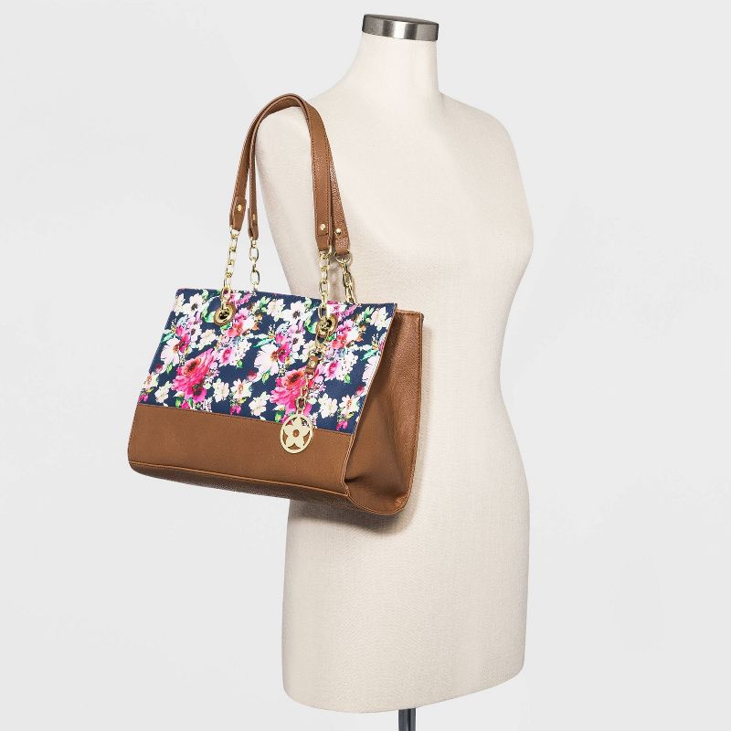 Bueno Snap Closure Floral Print Tote Handbag -  Navy