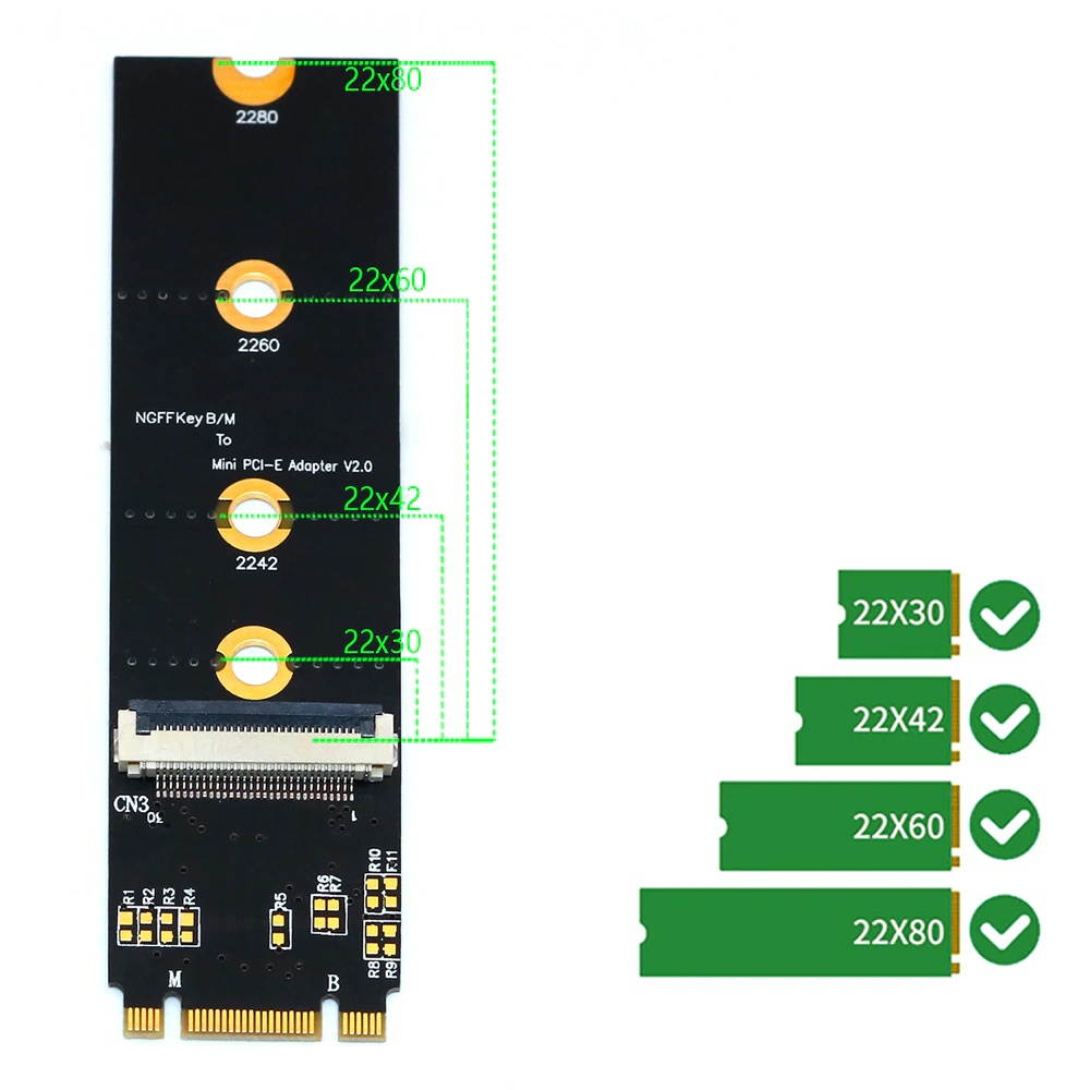 M.2 Wifi Adapter M.2 NGFF Key B+M to Mini PCI E Wifi Network Card M.2 to Mini PCI Express Wifi Bluetooth Adapter with FFC Cables