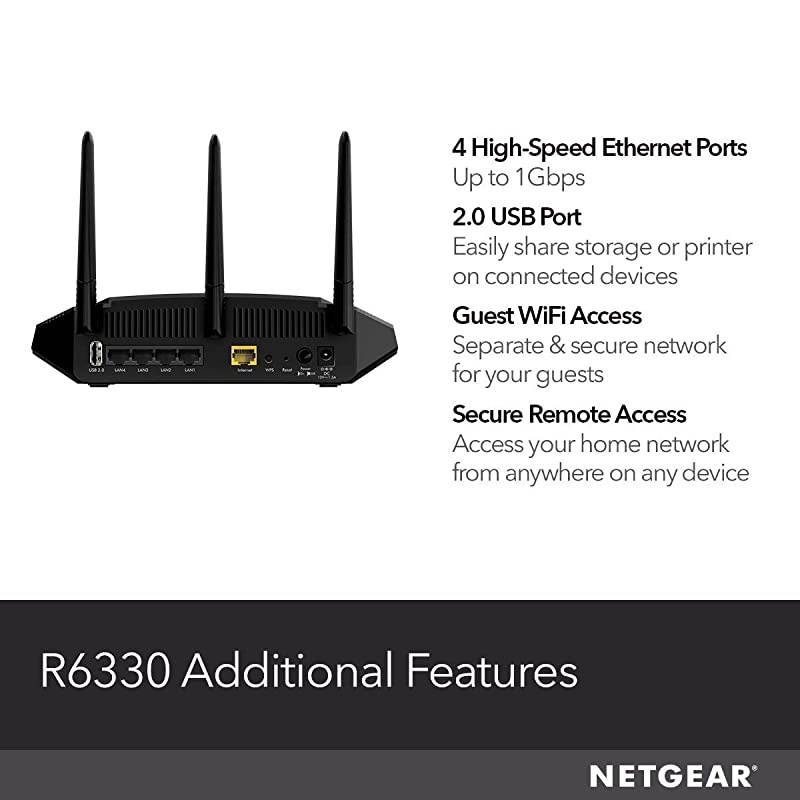 WiFi Router R6330 AC1600 Dual Band Wireless Speed up to 1600 Mbps | Up to 1200 sq ft Coverage 20 Devices | 4 x 1G Ethernet and 1 x 20 USB Ports R63301AZNAS