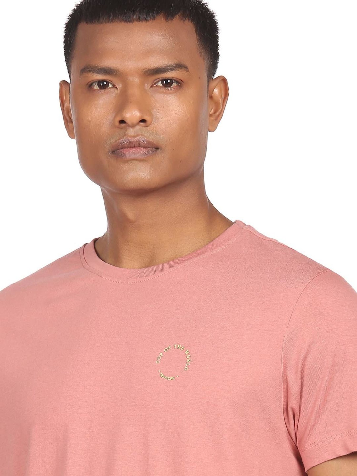 Arrow New York Pink Cotton Regular Fit T-Shirt