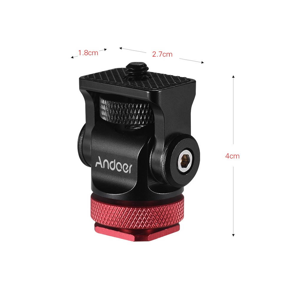 Andoer 180&deg; Rotary Mini Ball Head Ballhead Hot Flash Shoe Mount Adapter 1/4 Inch Screw with Wrench for DSLR Camera Microphone LED Video Light Monitor Tripod Monopod