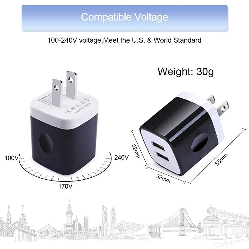 Wall ChargerPhone Charging Block3Pack 21A Dual Port Wall Plug Head Travel Adapter Cube Compatible iPhone 11 Pro Max XS XR X 8 7 6 PlusSamsung Galaxy A11 S20 S20+ S10e S10 S9 Note 10 10+ 9 8