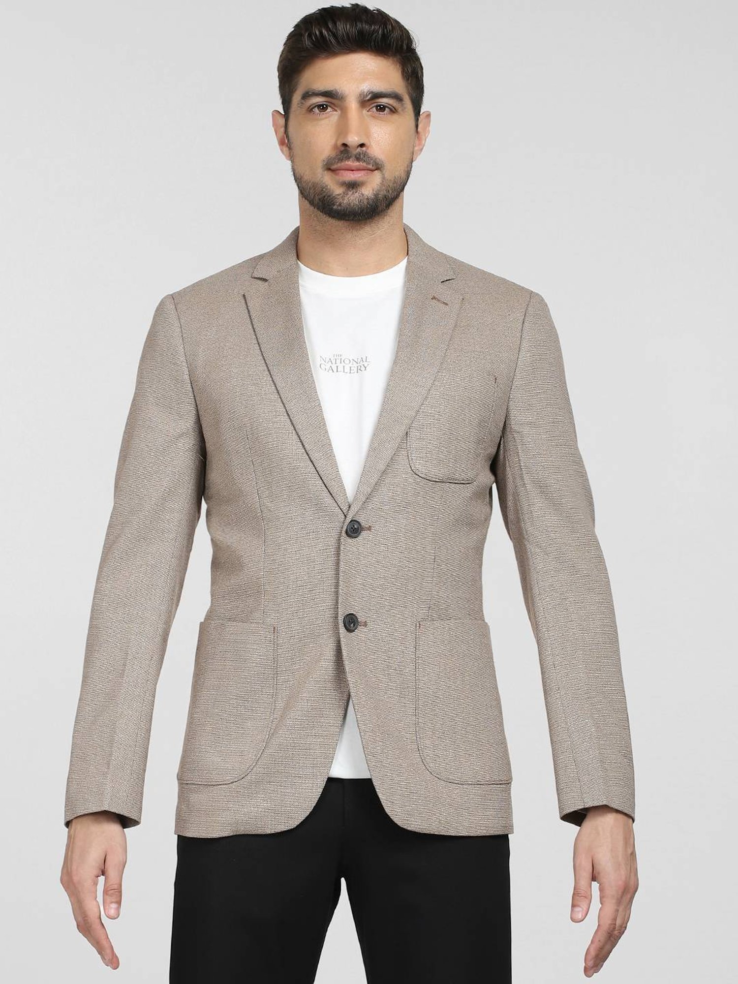 SELECTED HOMME Brown Slim Fit Self Pattern Blazer