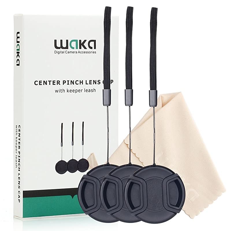 Design Lens Cap Bundle 3 Pcs 58mm Center Pinch Lens Cap and Cap Keeper Leash for Canon Nikon Sony DSLR Camera + Microfiber Cleaning Cloth