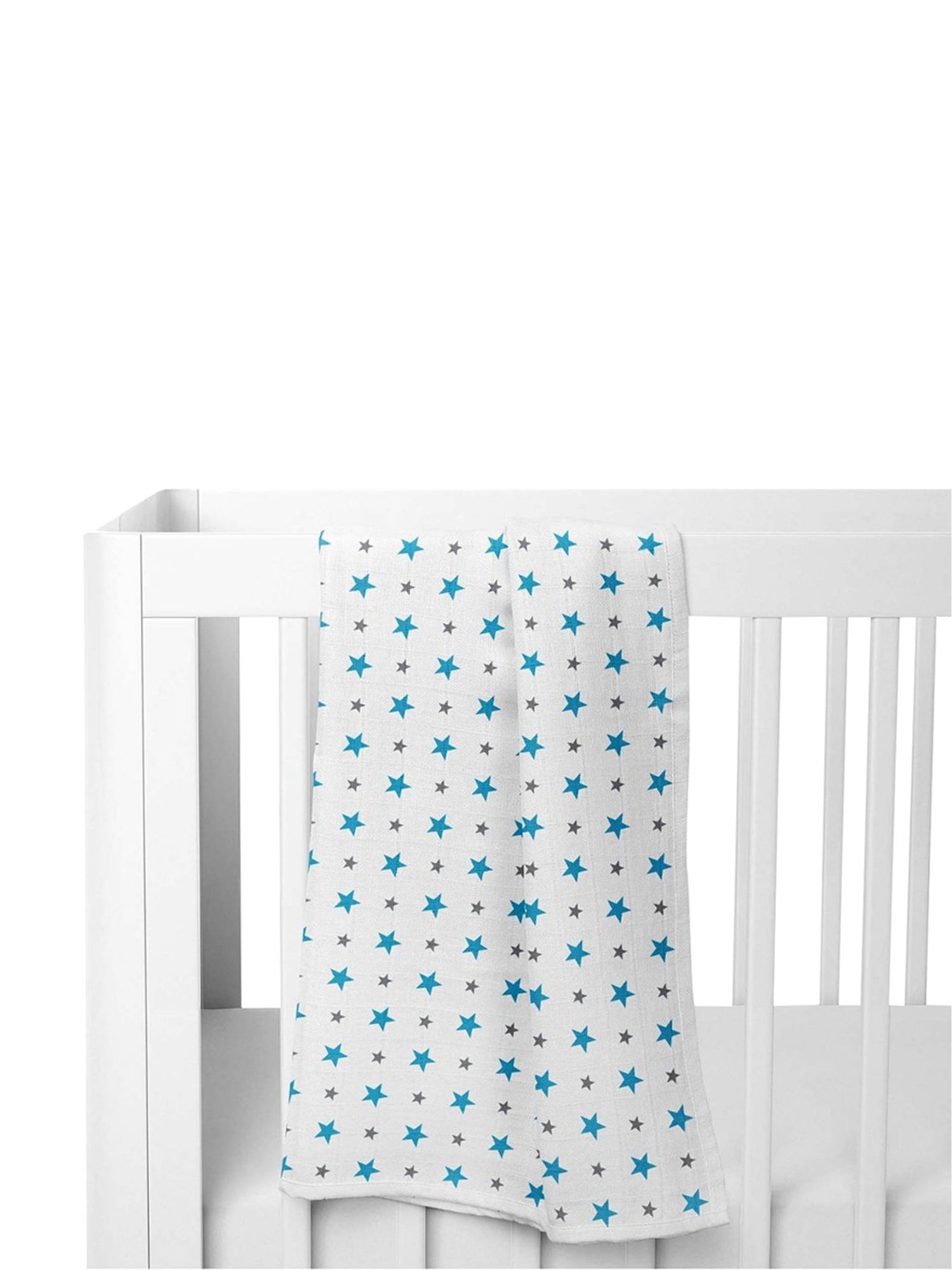 Haus & Kinder Printed Blue 40 TC Cotton New Born Swaddle Wrap - Set of 3