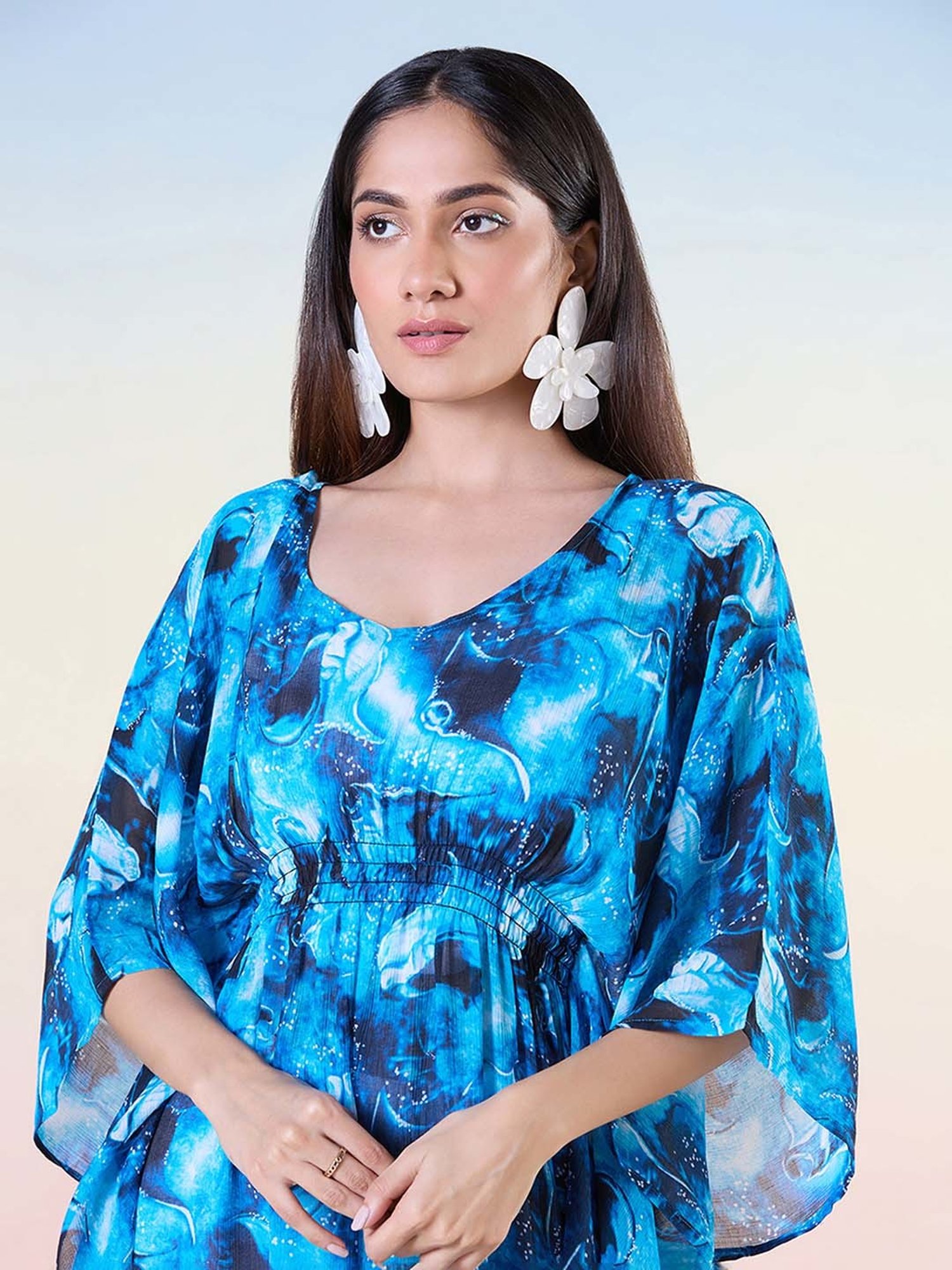 navyasa by liva Blue & White Kaftan & Pants Set