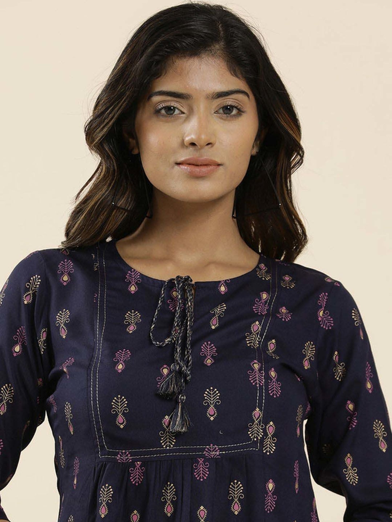 Jaipur Kurti Navy Printed Top