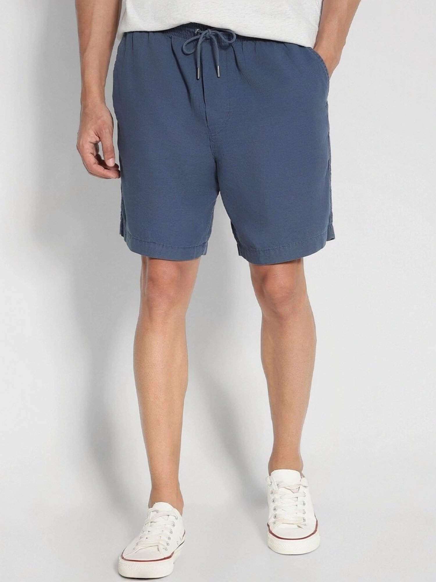 American Eagle Blue Cotton Regular Fit Shorts