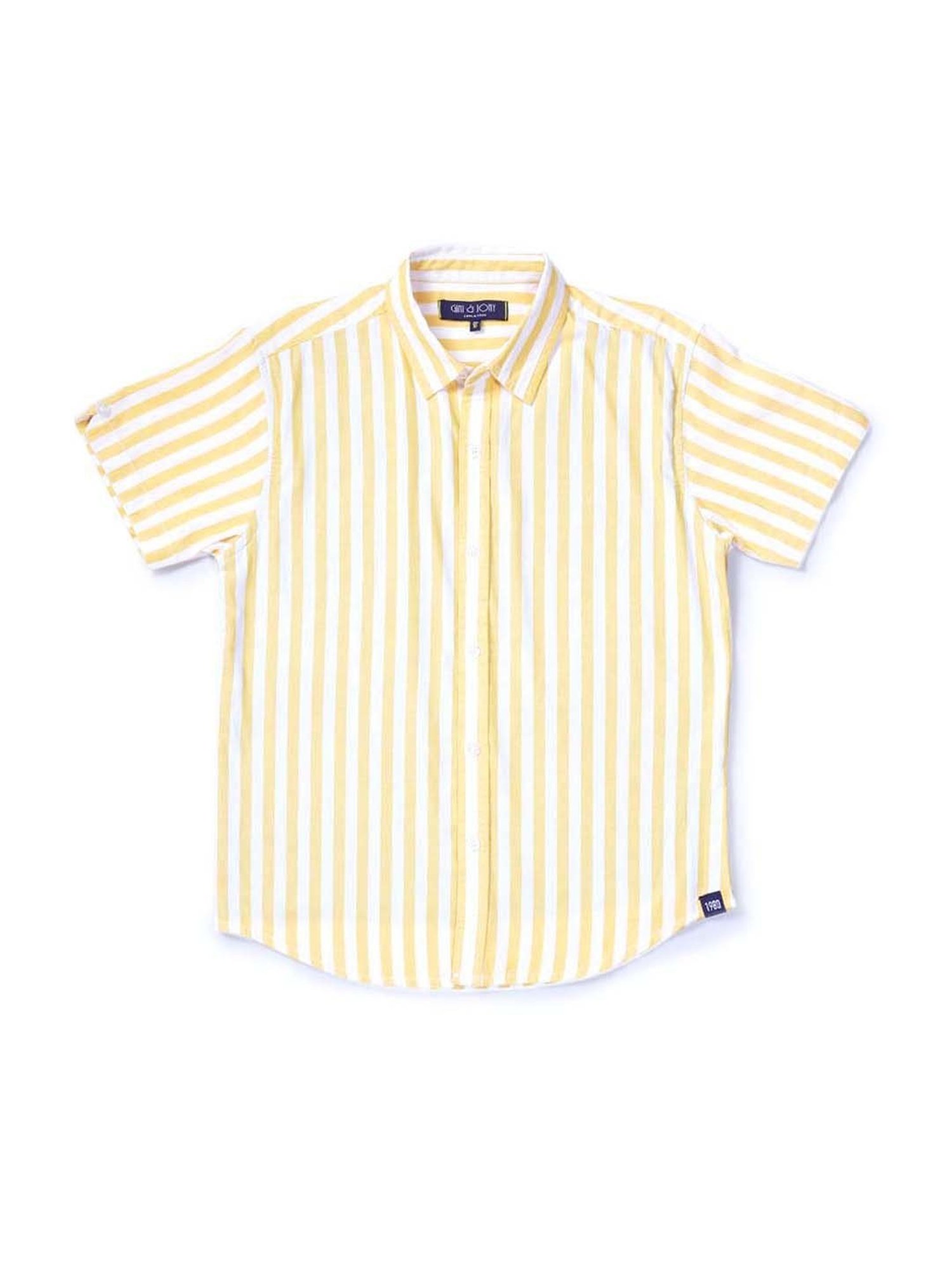 Gini & Jony Kids Yellow & White Cotton Striped Shirt