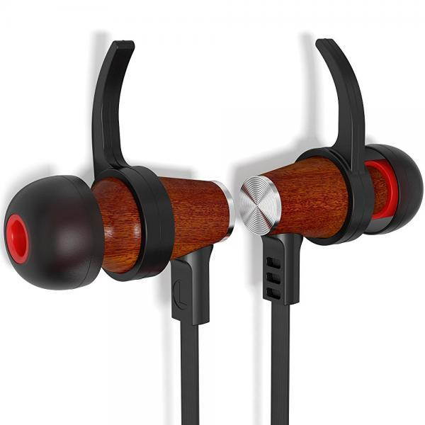 Bluetooth Earphones | Symphonized XTC Bluetooth Headphones | Stereo Wood Earbuds | Secure Fit for Sport | Gym Wireless Earbuds with Built-in Mic - Black