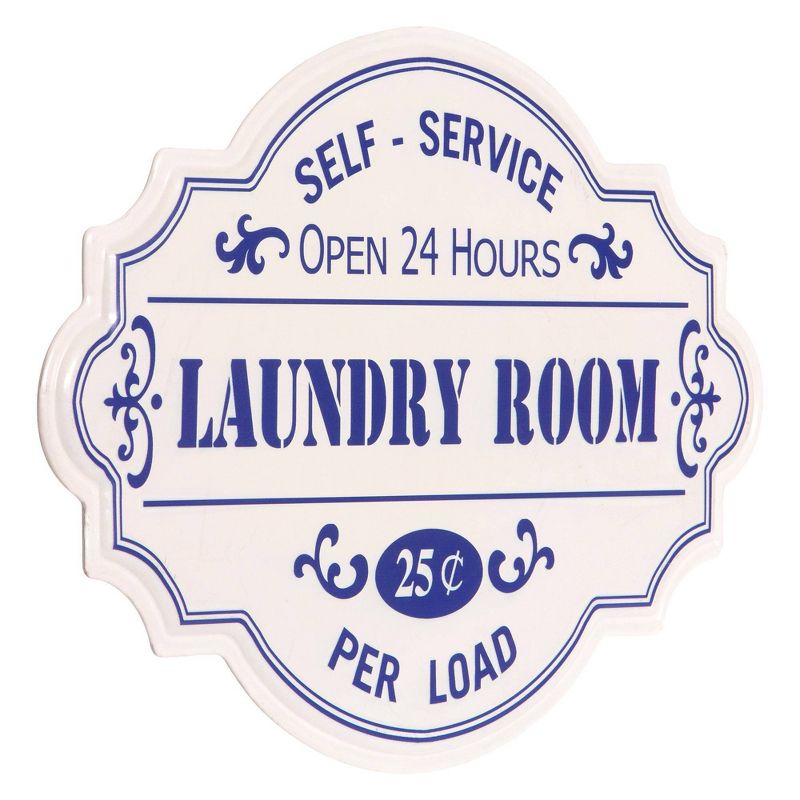 16.25" Hand Painted Laundry Room Tin Enamel Wall Sign Off White/Blue - Patton Wall Décor
