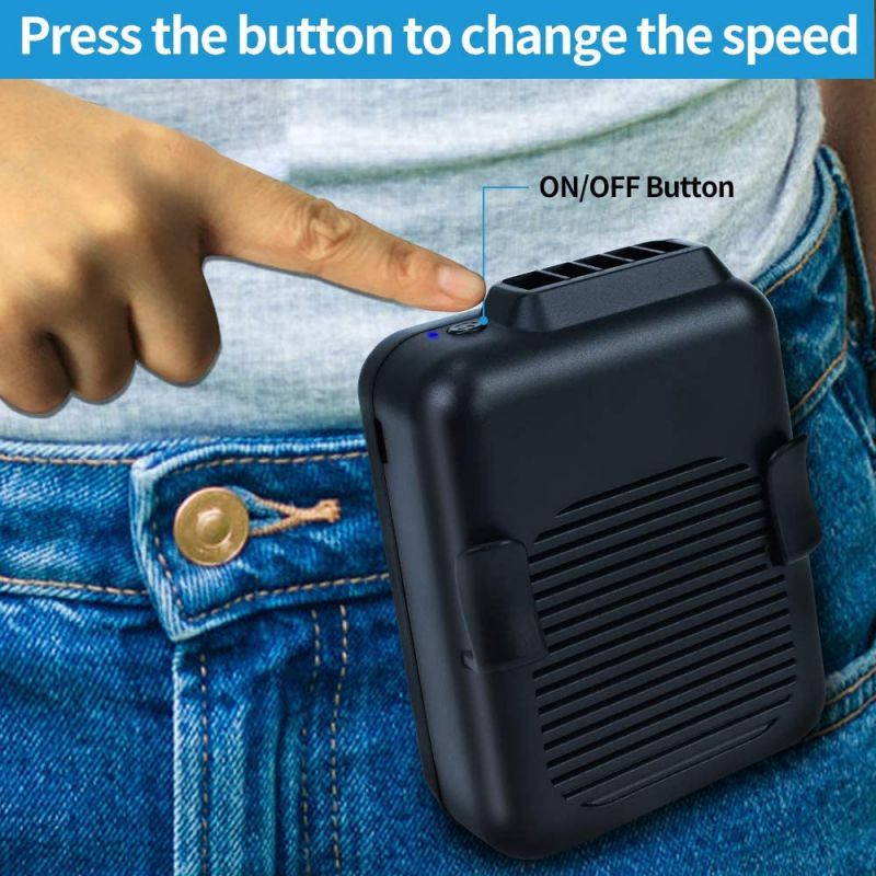 Personal Waist Fan, USB Necklace Fan, Hands Free Waist Cooling Fan with 6000mAh Rechargeable Battery, 23H Working Time, 3 Speeds, Great for Outdoor Workers, Hiking, Climbing, Camping