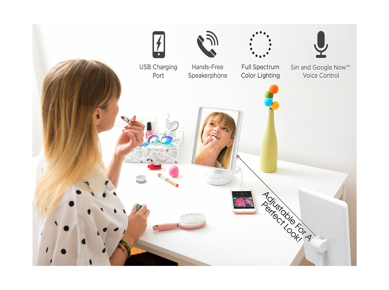 iHome 7" x 9" Reflect iCVBT2 Adjustable Vanity Mirror with Bluetooth Audio, H...