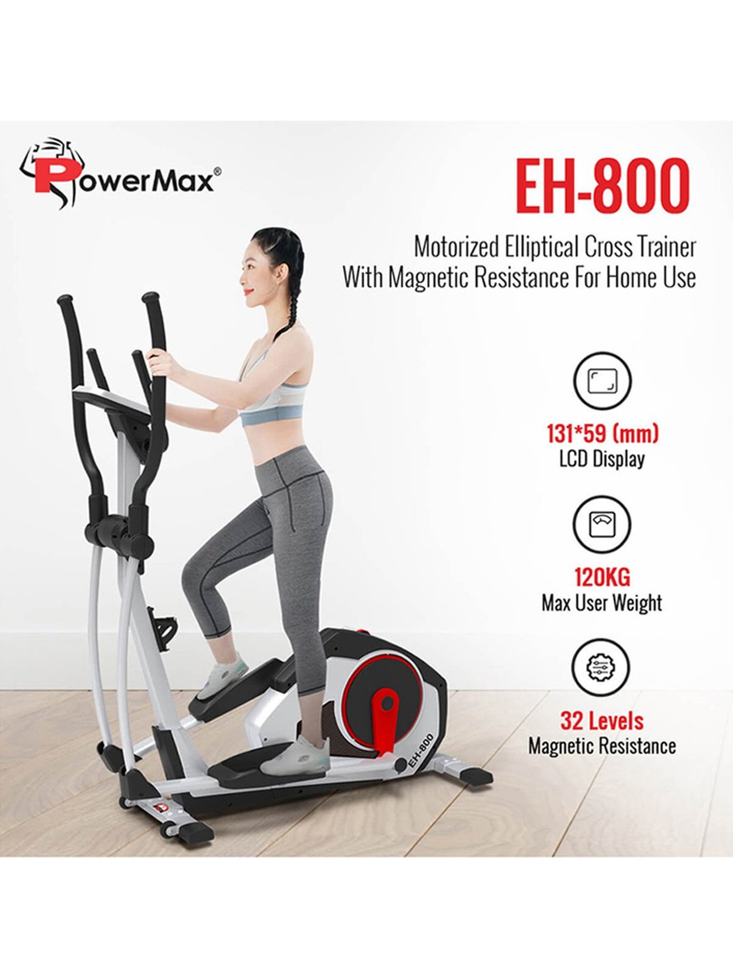 PowerMax Fitness EH-800 Elliptical Trainer (Silver)