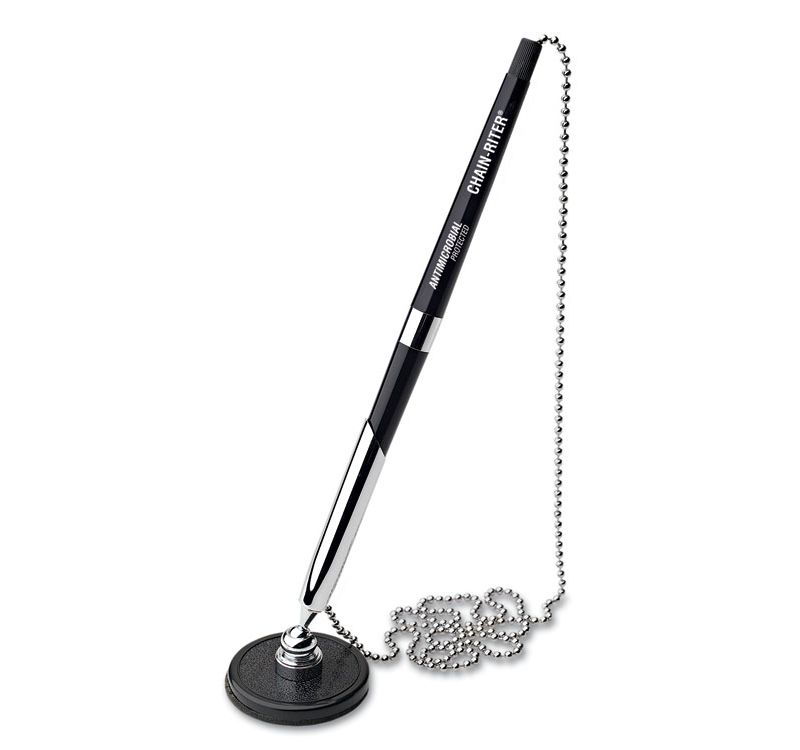 MMF Industries Chain-Riter Stick-On Antimicrobial Ballpoint Counter Pen Black Ink Fine 28804
