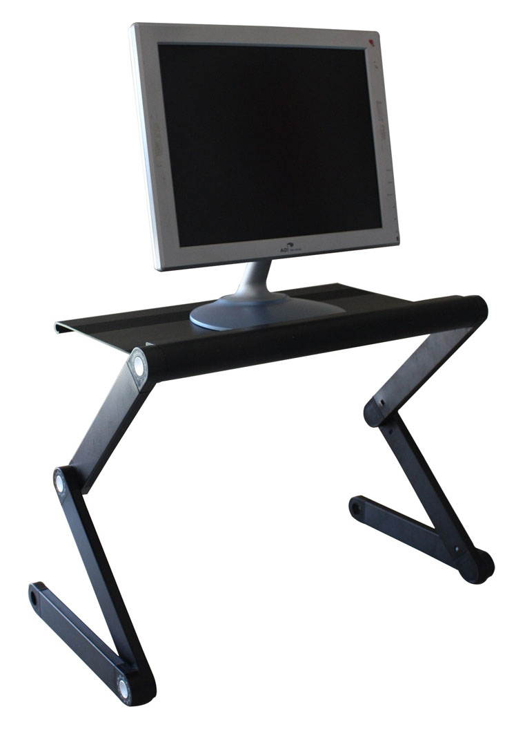 WorkEZ Executive Adjustable Ergonomic Laptop Cooling Stand & Lap Desk for Bed Couch folding aluminum desktop computer riser tray height tilt angle portable macbook cooling reading monitor,Black