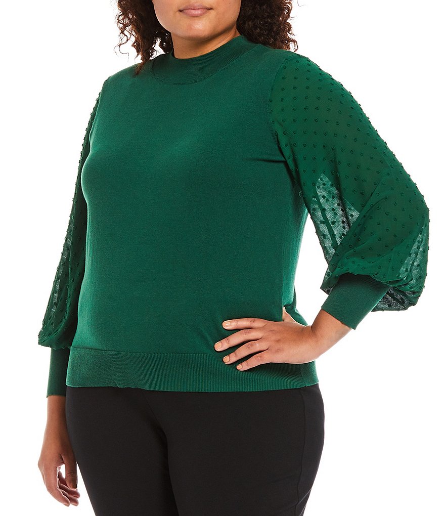 Ruby Rd. Plus Size Ombre Striped 3/4 Sleeve Button Front Long Cardigan