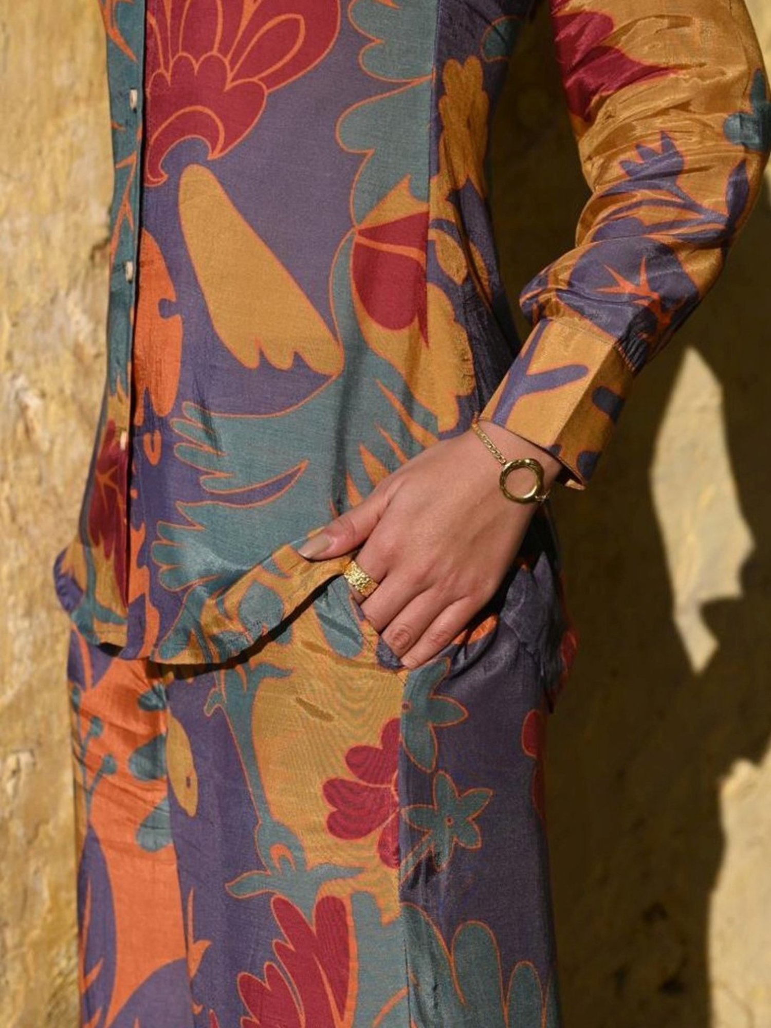 Mahee Jaipur Tangerine Vogue Muslin Shirt with Pant Co-ord Set