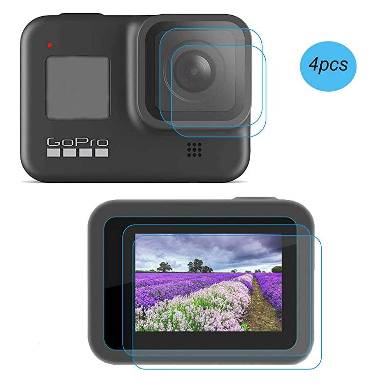 4pcs Ultra Clear Screen Protector for GoPro Hero 8Tempered Glass Back Screen Protector + Lens Protector Set Screen and Lens Protective Film Accessories