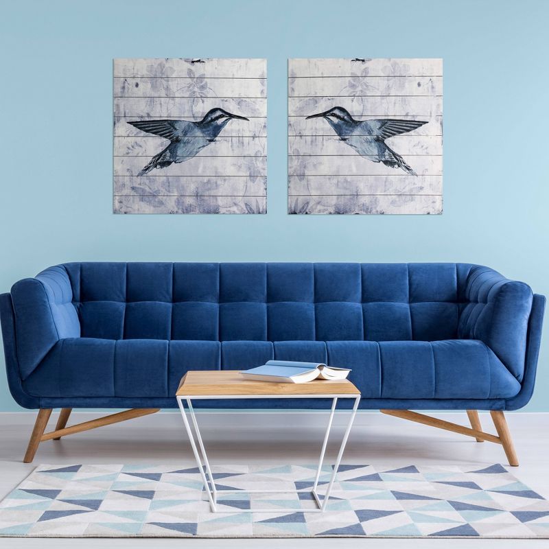 (Set of 2) 24" x 24" Birds Each Print on Planked Wood Wall Sign Panels Blue - Gallery 57