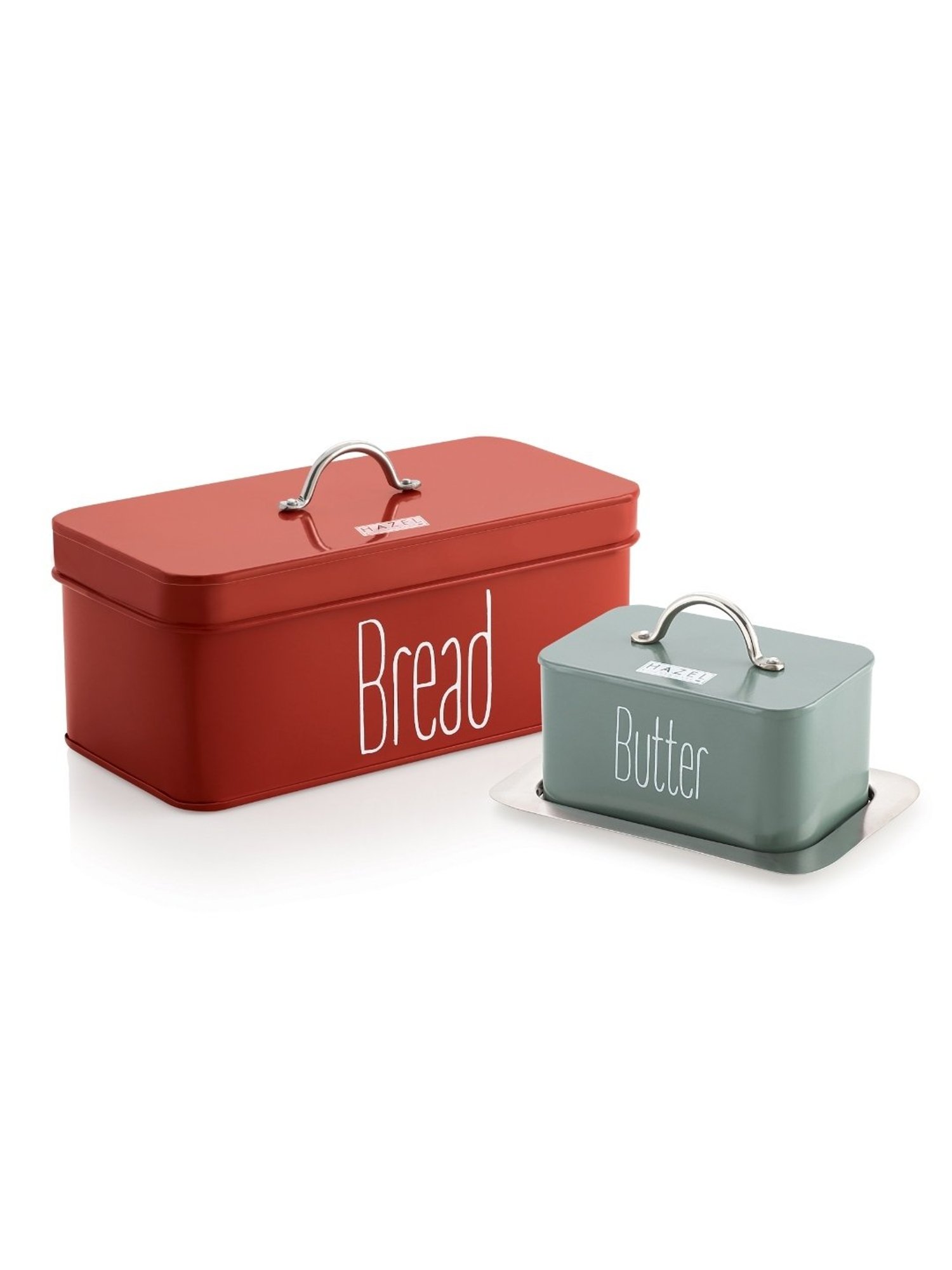 HAZEL Red and Olive Green Galvanized Metal Bread Butter Box - Set of 2 (4.1L)