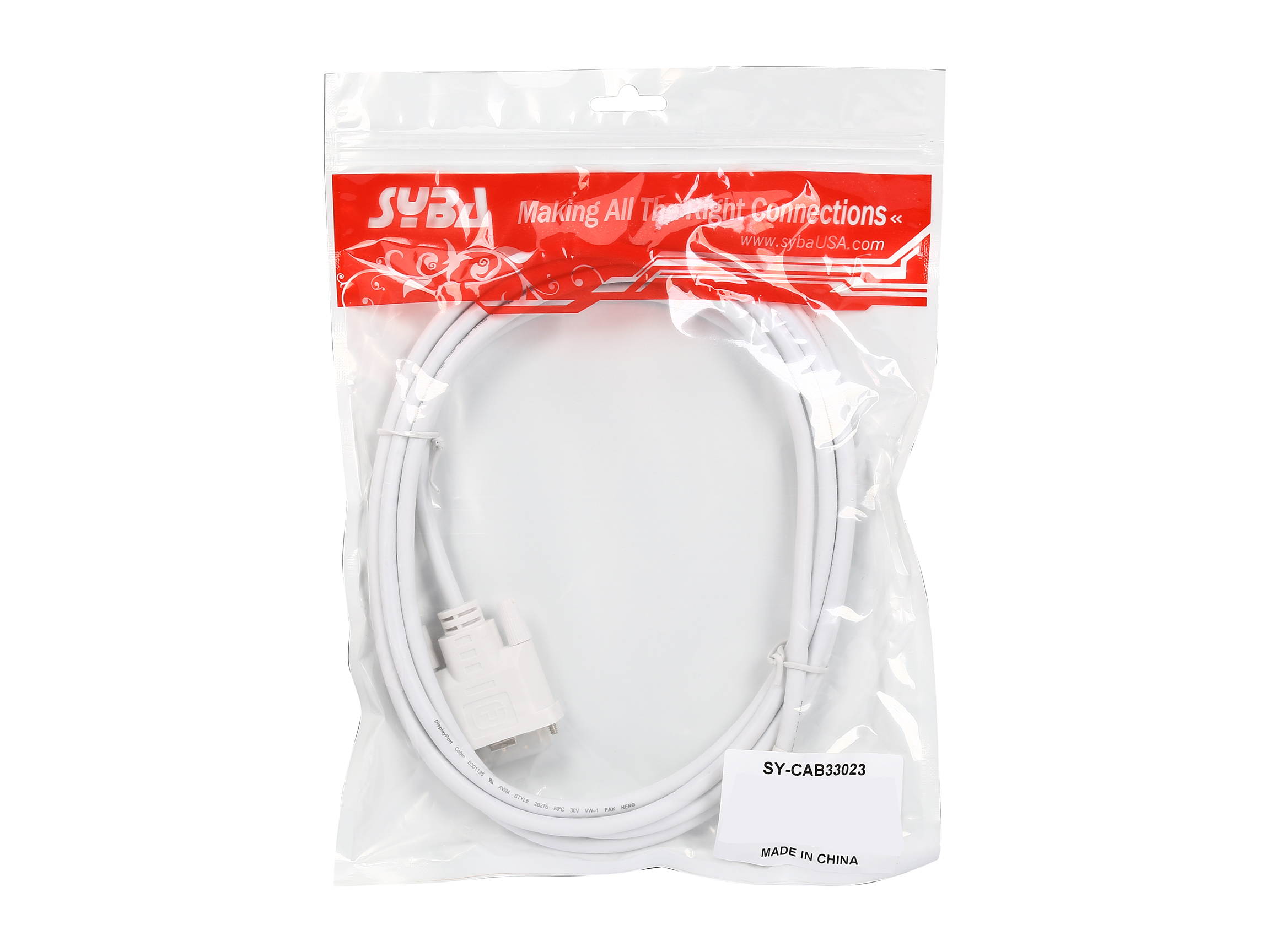 SYBA Model SY-CAB33023 (3-Meter) Mini DisplayPort v1.2 to DVI (24+1) Cable, Male to Male - WHITE