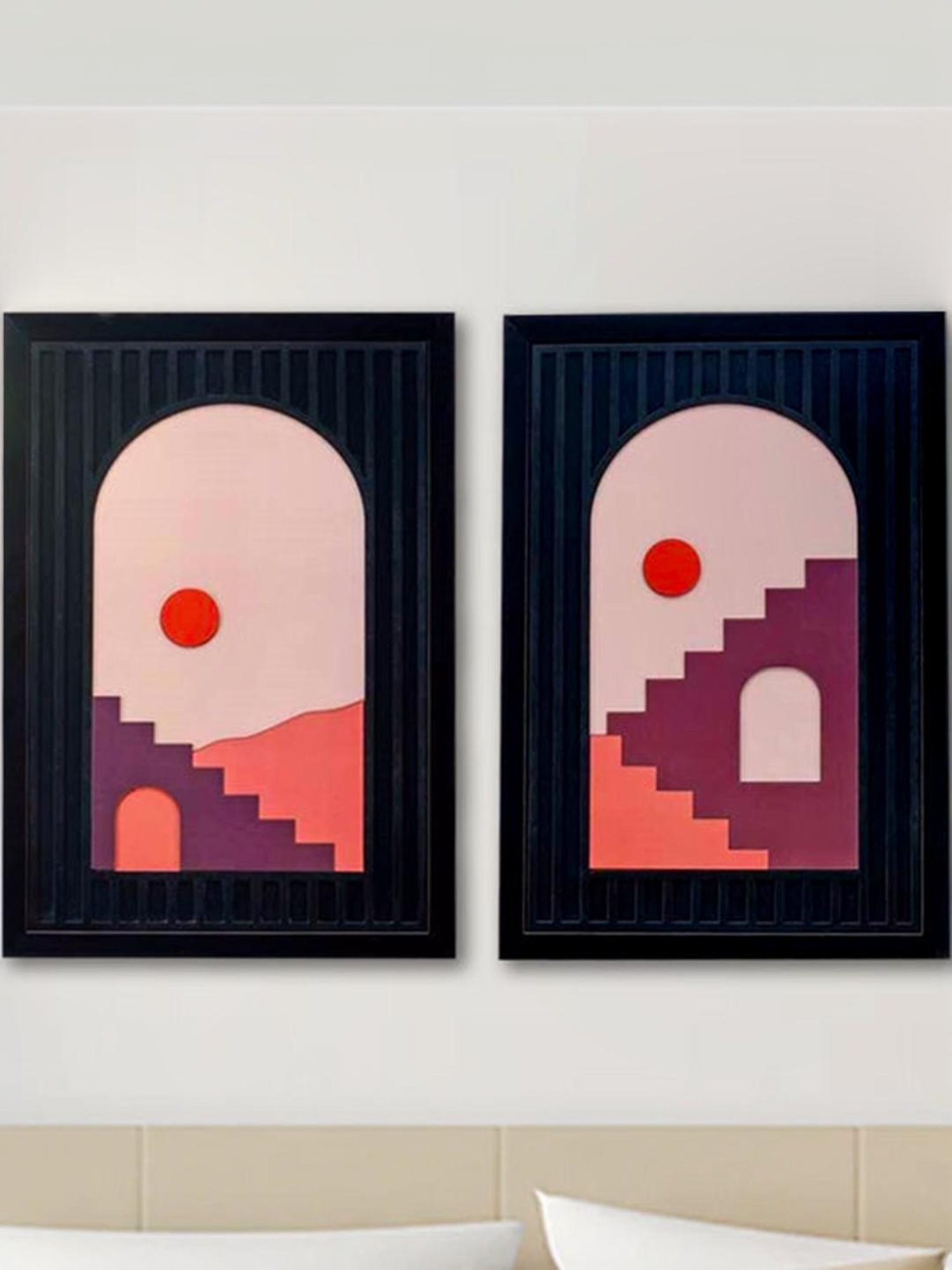 @Home Brown Mdf Boho Arch 3D Wall Paintings - Set of 2