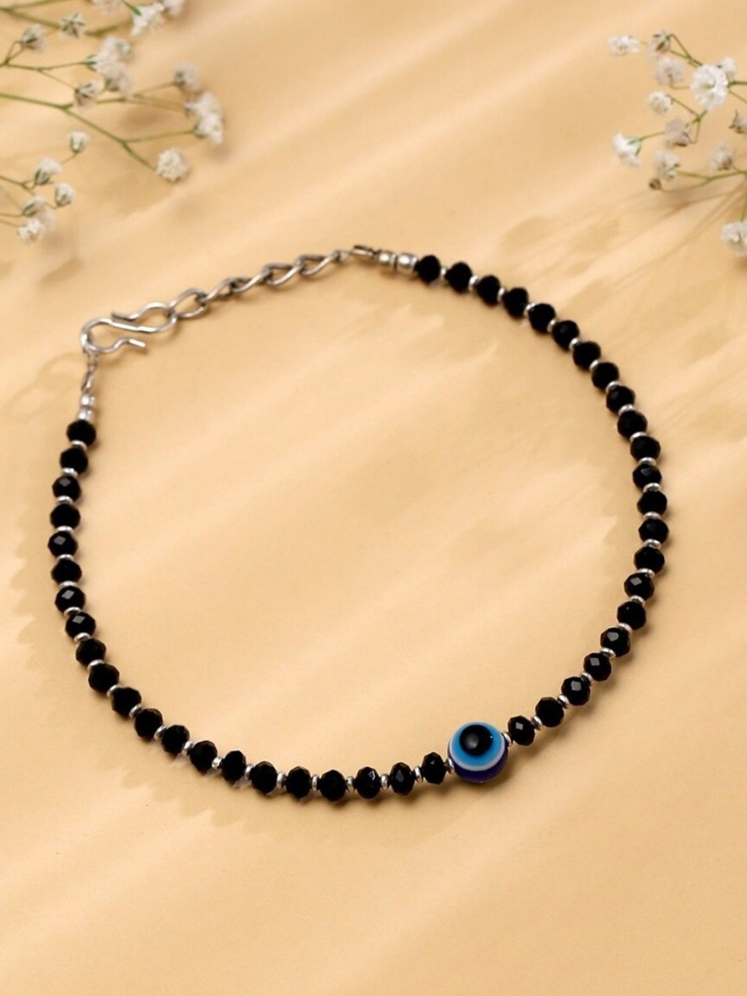 Oomph Black Beads Evil Eye Fashion Anklet
