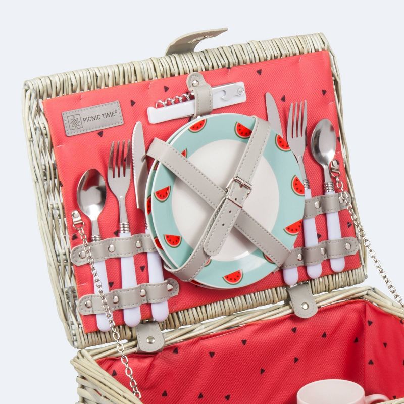 Northlight 15.5" Hand Woven Willow 2-Person Picnic Basket and Accessory Set - Brown