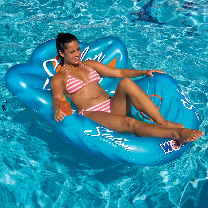 WOW Sports 14-2050 Single Salon Swimming Pool River Beach Lake Water Float Reclining Lounge with Mesh Seat for 1 Person, Blue
