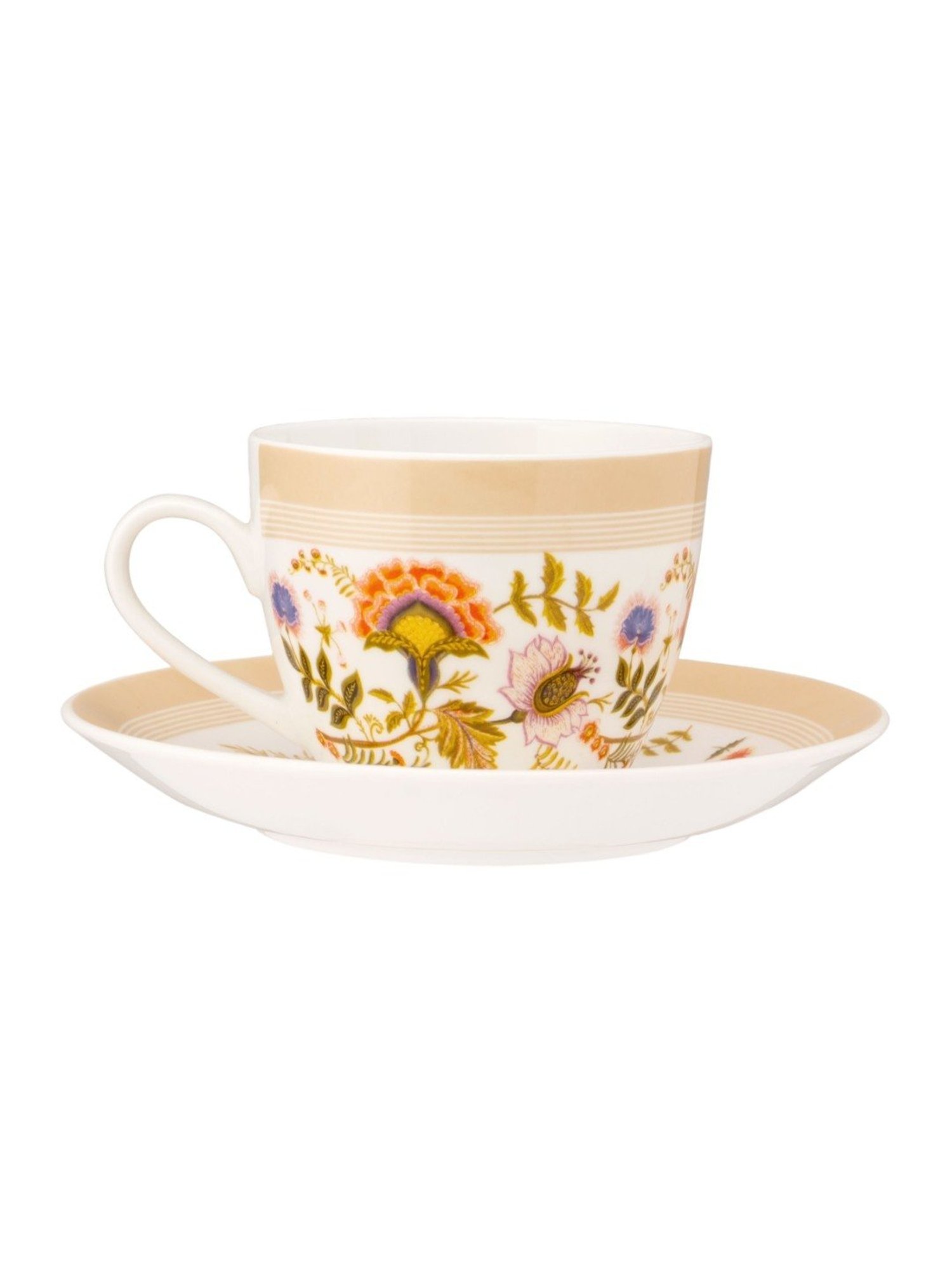 JCPL Fine Printed Beige Ceramic Cup & Saucer 180 ml - Set of 12
