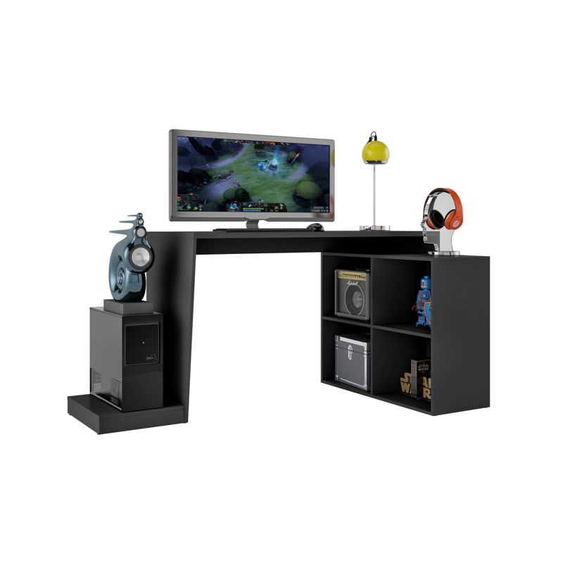 Randalls Gamer Desk 3.0 with 4 Shelves Black - Manhattan Comfort