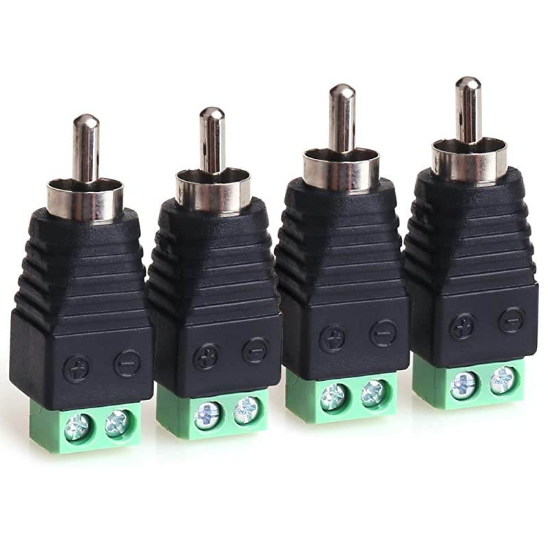 RCA Cable Audio Adapter Phono RCA Male Plug to AV Screw Terminal AudioVideo Speaker Wire connectors Solderless Adapter Solder Free RCA Male4pack
